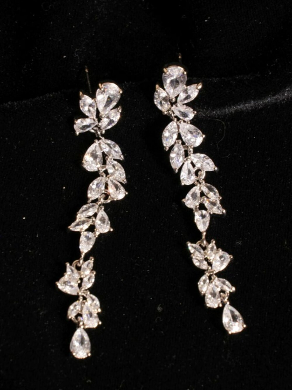 MOS Collection Silver Floral CZ Chandelier Drop Earrings Bridal Wedding